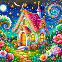 Load image into Gallery viewer, House And Flowers Under The Starry Sky-Full Round Diamond Painting-55x55cm