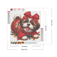 Load image into Gallery viewer, Puppy With Bow And Colorful Lights-Full Round Diamond Painting-30x30cm-1539009