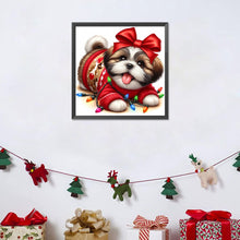 Load image into Gallery viewer, Puppy With Bow And Colorful Lights-Full Round Diamond Painting-30x30cm-1539009