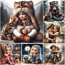 Load image into Gallery viewer, Life of Pets Girl-Full Round Diamond Painting-40x40cm