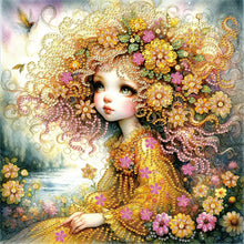 Load image into Gallery viewer, Yellow Flower Little Girl-Partial Special Diamond Painting-30x30cm
