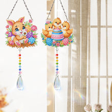 Load image into Gallery viewer, 2Pcs/Set Flower Wreath Rabbit-SunCatcher Window Hanging Diamond Wind Chimes