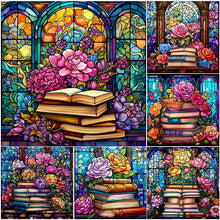 Load image into Gallery viewer, Stained Glass Book-Full Round Diamond Painting-30x30cm
