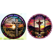 Load image into Gallery viewer, Stained Glass Cross-Full Round Diamond Painting-30x30cm