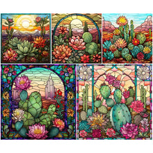 Load image into Gallery viewer, Stained Glass Cactus-Full Round Diamond Painting-30x30cm