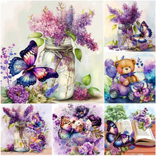 Load image into Gallery viewer, Lavender Butterfly-Full Round Diamond Painting-30x30cm
