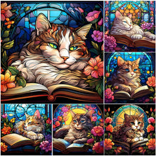 Load image into Gallery viewer, Stained Glass Cat-Full Round Diamond Painting-30x30cm
