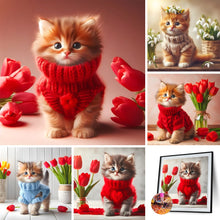 Load image into Gallery viewer, Cat Flower-Full Round Diamond Painting-30x30cm