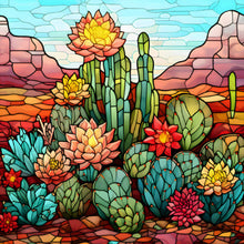 Load image into Gallery viewer, Stained Glass Cactus-Full Round Diamond Painting-30x30cm