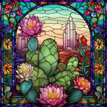 Load image into Gallery viewer, Stained Glass Cactus-Full Round Diamond Painting-30x30cm