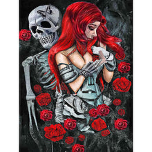 Load image into Gallery viewer, Girl Rose Skull-Full Round Diamond Painting-30x40cm