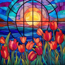 Load image into Gallery viewer, Stained Glass Flower-Full Round Diamond Painting-30x30cm