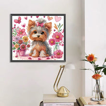 Load image into Gallery viewer, Flower Yorkshire Terrier-Partial Special Diamond Painting-35x30cm