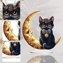 Load image into Gallery viewer, Moon Cat-Single Side Drill-Acrylic Diamond Desktop Ornament