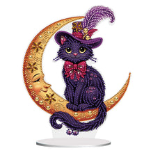 Load image into Gallery viewer, Moon Cat-Single Side Drill-Acrylic Diamond Desktop Ornament
