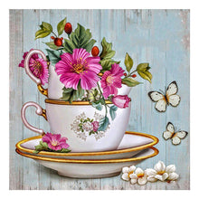 Load image into Gallery viewer, Cup Flowers and butterfly - Full Drill Diamond Painting