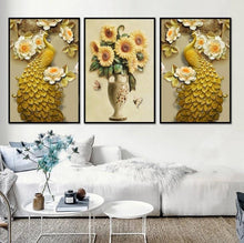 Load image into Gallery viewer, 3-pictures Peacock sunflower - Full Drill Diamond Painting - 92x45cm
