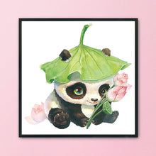Load image into Gallery viewer, Lotus Leaf Panda-11CT Stamped 3 Strands Cross Stitch-50x50cm