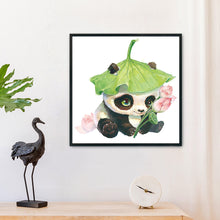 Load image into Gallery viewer, Lotus Leaf Panda-11CT Stamped 3 Strands Cross Stitch-50x50cm