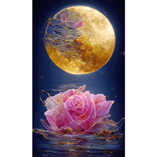 Load image into Gallery viewer, Flowers Blooming Under The Golden Moon-Full Drill Diamond Painting-40x70CM