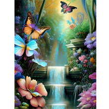 Load image into Gallery viewer, Butterfly Flower Waterfall-Full Round Diamond Painting-30x40cm