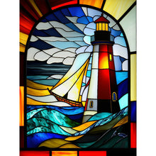 Load image into Gallery viewer, Stained Glass Lighthouse-Full Round Diamond Painting-30x40cm