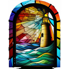 Load image into Gallery viewer, Stained Glass Lighthouse-Full Round Diamond Painting-30x40cm