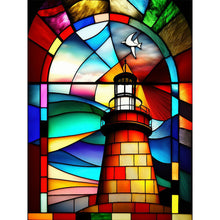 Load image into Gallery viewer, Stained Glass Lighthouse-Full Round Diamond Painting-30x40cm