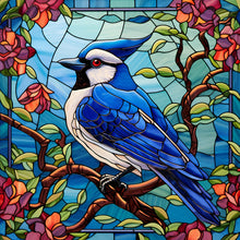 Load image into Gallery viewer, Stained Glass Blue Tit-Full Round Diamond Painting-30x30cm