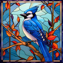 Load image into Gallery viewer, Stained Glass Blue Tit-Full Round Diamond Painting-30x30cm