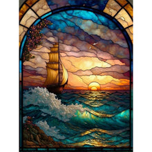 Load image into Gallery viewer, Stained Glass Dusk Sea Water-Full Round Diamond Painting-30x40cm