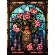 Load image into Gallery viewer, Stained Glass Rose-Full Round Diamond Painting-30x40cm