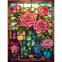 Load image into Gallery viewer, Stained Glass Rose-Full Round Diamond Painting-30x40cm