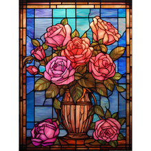 Load image into Gallery viewer, Stained Glass Rose-Full Round Diamond Painting-30x40cm