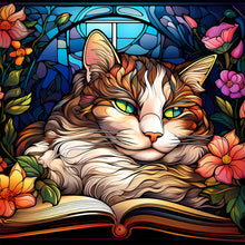 Load image into Gallery viewer, Stained Glass Cat-Full Round Diamond Painting-30x30cm