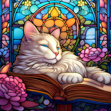Load image into Gallery viewer, Stained Glass Cat-Full Round Diamond Painting-30x30cm