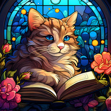 Load image into Gallery viewer, Stained Glass Cat-Full Round Diamond Painting-30x30cm