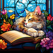 Load image into Gallery viewer, Stained Glass Cat-Full Round Diamond Painting-30x30cm
