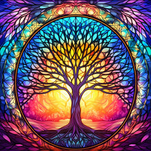 Load image into Gallery viewer, Stained Glass Tree-Full Round Diamond Painting-30x30cm