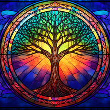 Load image into Gallery viewer, Stained Glass Tree-Full Round Diamond Painting-30x30cm