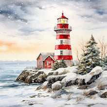 Load image into Gallery viewer, Christmas Lighthouse-Full Round Diamond Painting-30x30cm
