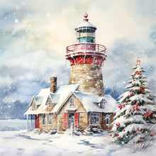 Load image into Gallery viewer, Christmas Lighthouse-Full Round Diamond Painting-30x30cm