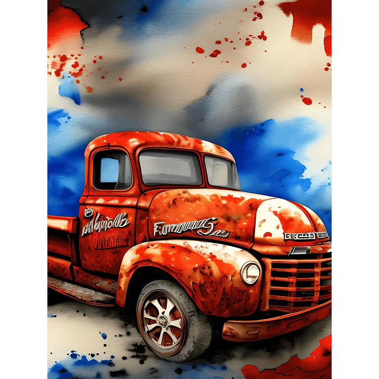 Independence Day Retro Vintage Car-Full Round Diamond Painting-30x40cm