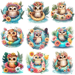 Summer Swimming Owl-Full Round Diamond Painting-30x30cm