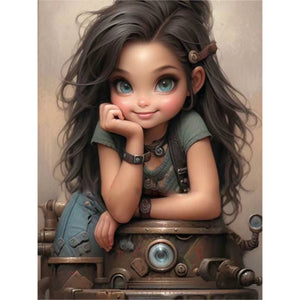 Steampunk Girl-Full Round Diamond Painting-30x40cm