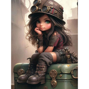 Steampunk Girl-Full Round Diamond Painting-30x40cm