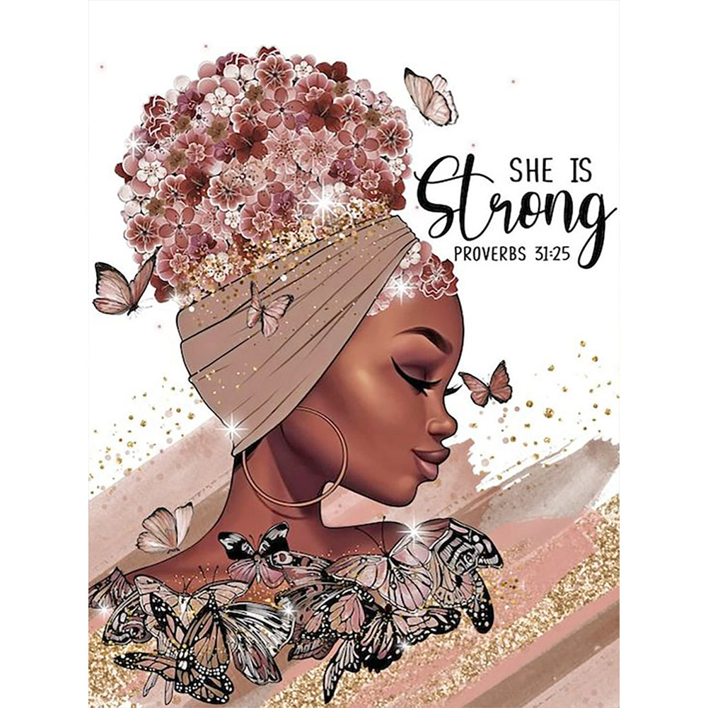 African American Girl-Full Round Diamond Painting-30x40cm