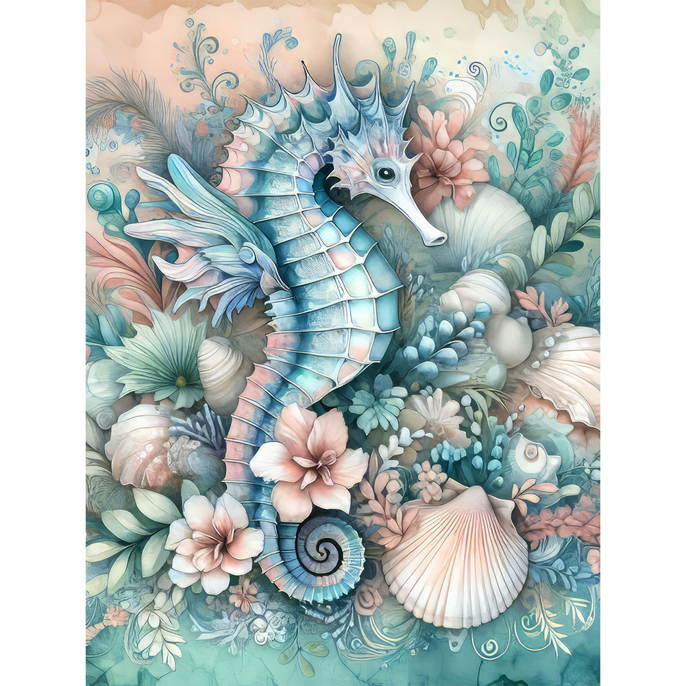 Flowers Seahorse-Full Round Diamond Painting-30x40cm