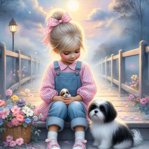 Life of Pets Girl-Full Round Diamond Painting-30x30cm