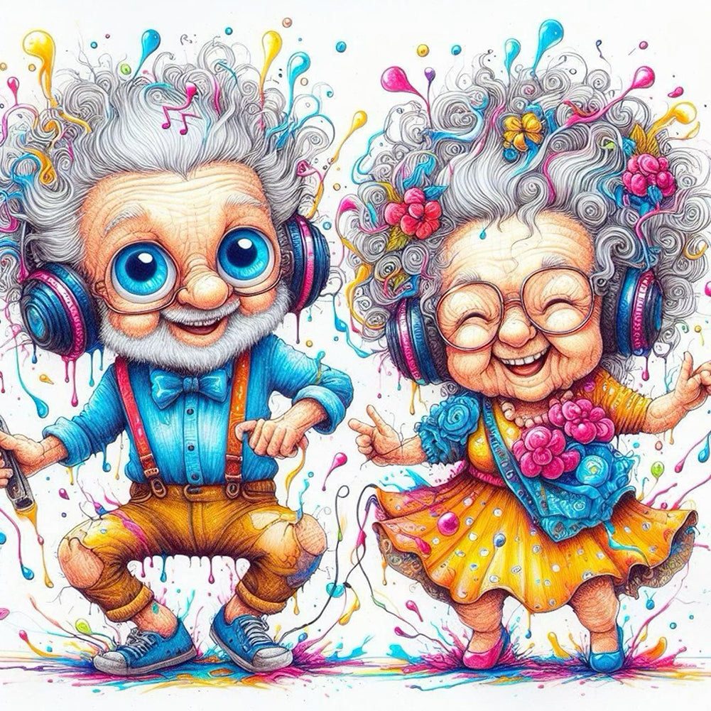 Old Couple-Full Round Diamond Painting-30x30cm